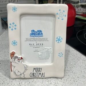 Rae Dunn Frosty the Snowman "Merry Christmas" White/Blue Ceramic Picture Frame